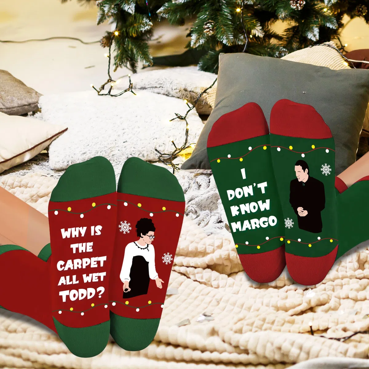 Divertidos calcetines de Navidad para mujeres y hombres, accesorios de disfraz de vacaciones de Navidad, calcetines de punto cálidos de invierno