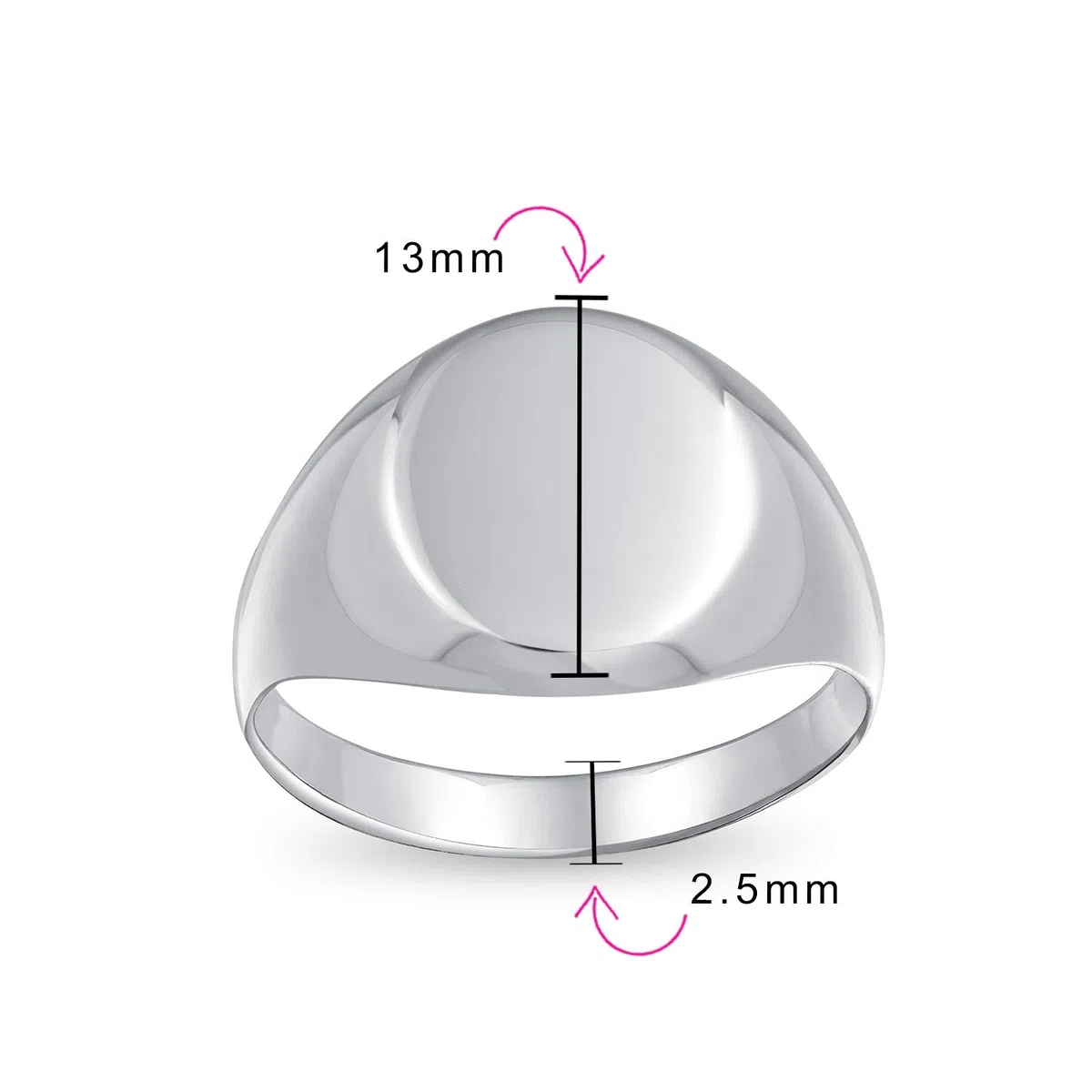 Bling Jewelry Anillo de sello ovalado grabable de plata esterlina .925 básico simple inicial para hombre mujer y adolescente con acabado pulido brillante