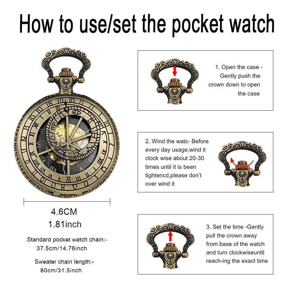 Infinito U-Reloj de Bolsillo Vintage para Hombre y Mujer Con 2 Cadena, 12 Constelación Brújula Mecánica Reloj de Bolsillo Rojo Bronce Llavero Steampunk Clásico Suéter Cadena Cadena de Cintura