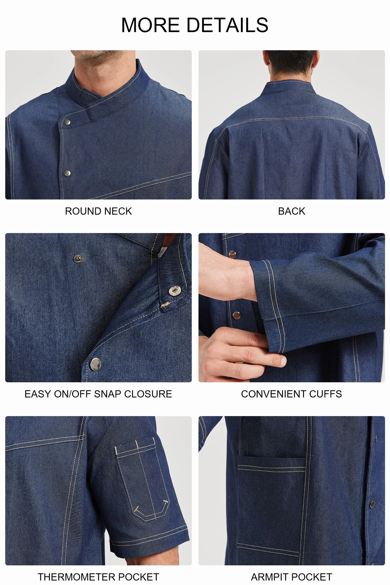 Nanxson Chaqueta de Chef Chaqueta de Chef Denim de Bolsillo para Hombre de Manga Larga Uniforme de Chef para Cocina de Restaurante