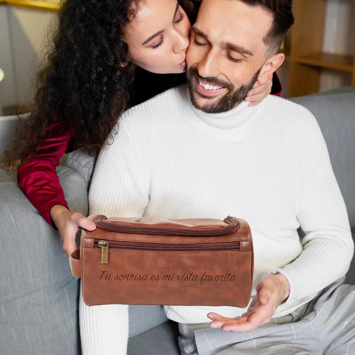 Easycosy Regalos Dia del Padre, Neceser Hombre en Piel Personalizado - Bolsa de Aseo Compacto para Viaje, Regalo para Papá, Amantes y Amigos
