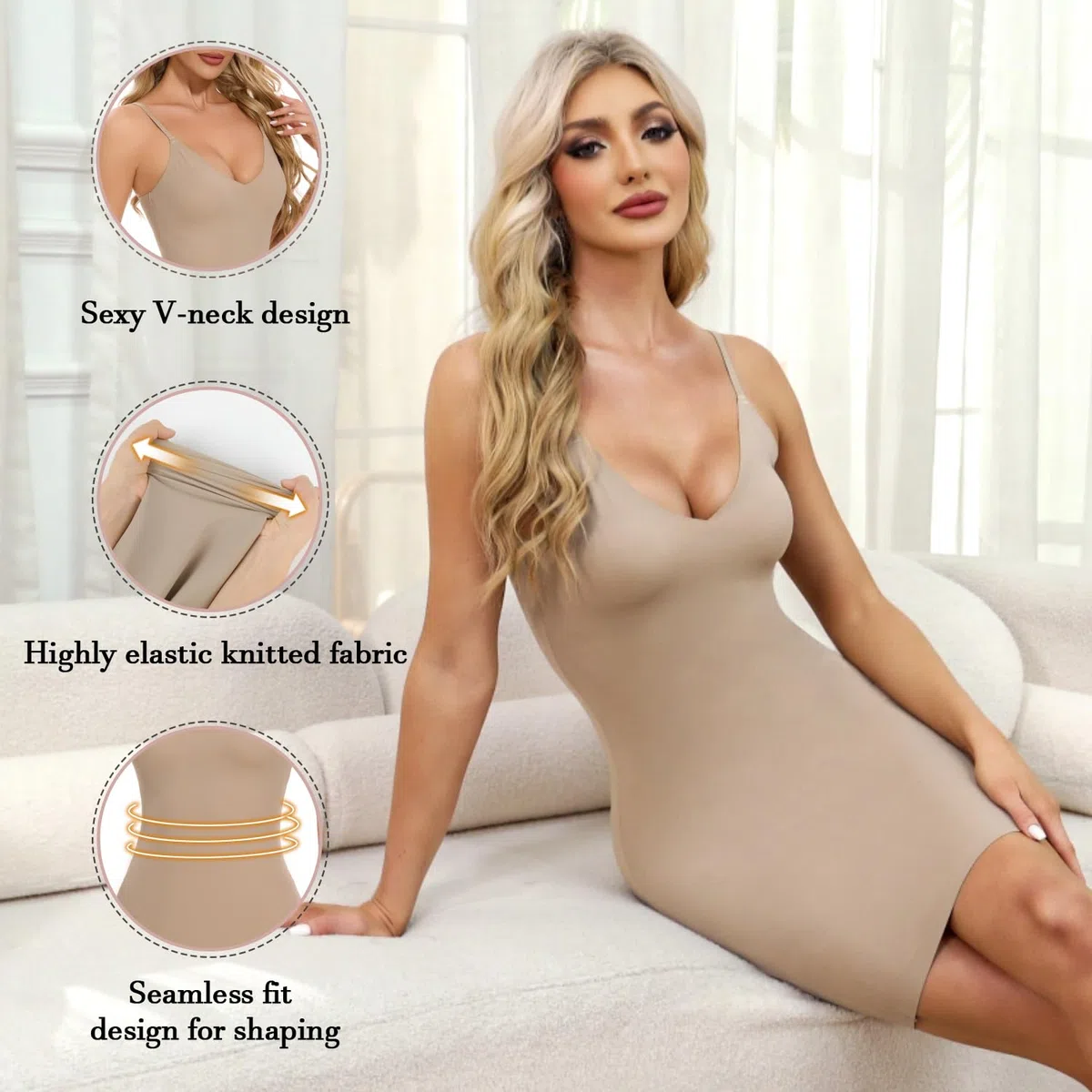 SLIMBELLE Vestido moldeador completo para mujer, sin costuras, con espalda de mantequilla, adelgazante, moldeador de cuerpo, ajustado, control de abdomen