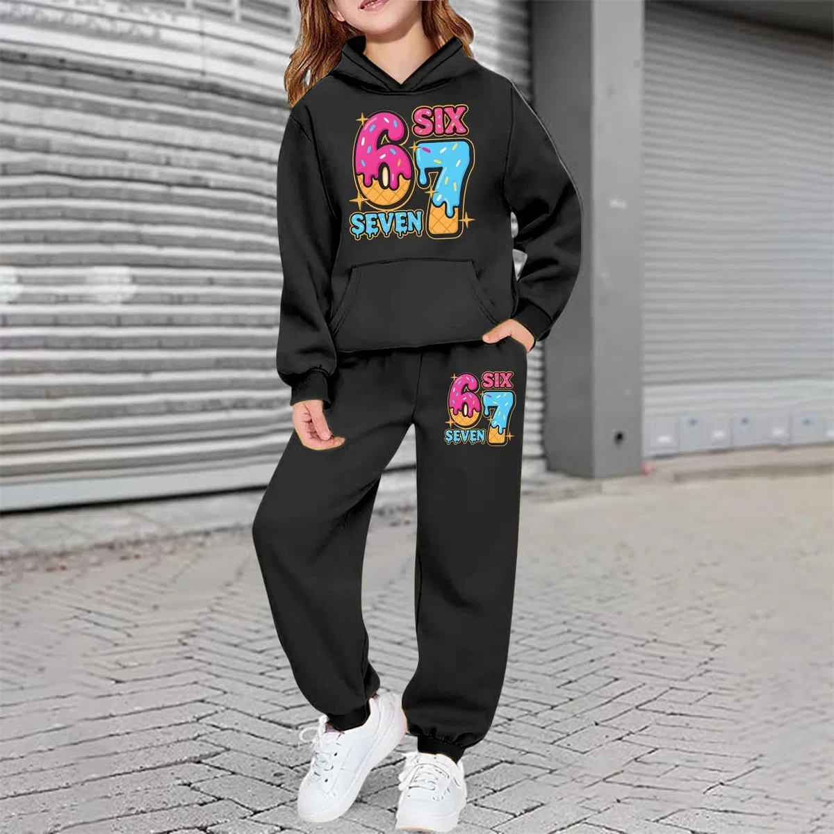 Six Seven - Traje deportivo para niños, unisex, 2 piezas, informal, de dos piezas, sudadera con capucha y pantalón, sudadera de invierno Harajuku de manga larga, chándal deportivo, para niñas y niños
