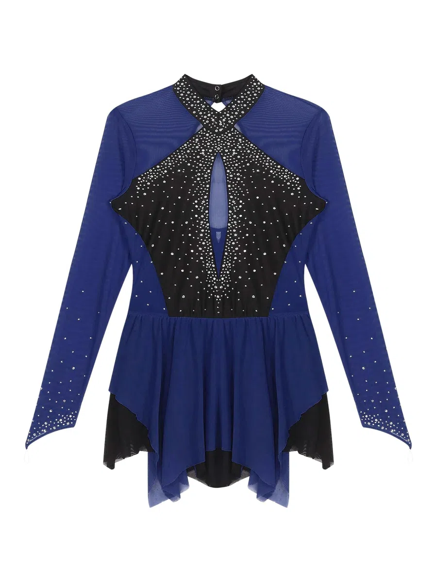 Resplandecer Patinaje Artístico Vestido Señoras Manga Larga Vestido De Estilo Libre Diamantes De Imitación Patinaje sobre Ruedas Leotardo Traje
