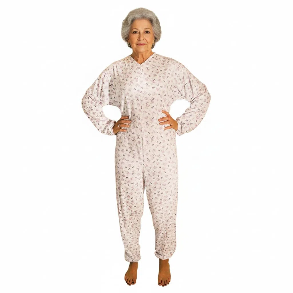 Pijama sanitario completo de verano de manga larga con cremallera trasera, tutona sanitaria para personas mayores y discapacitadas, algodón ligero
