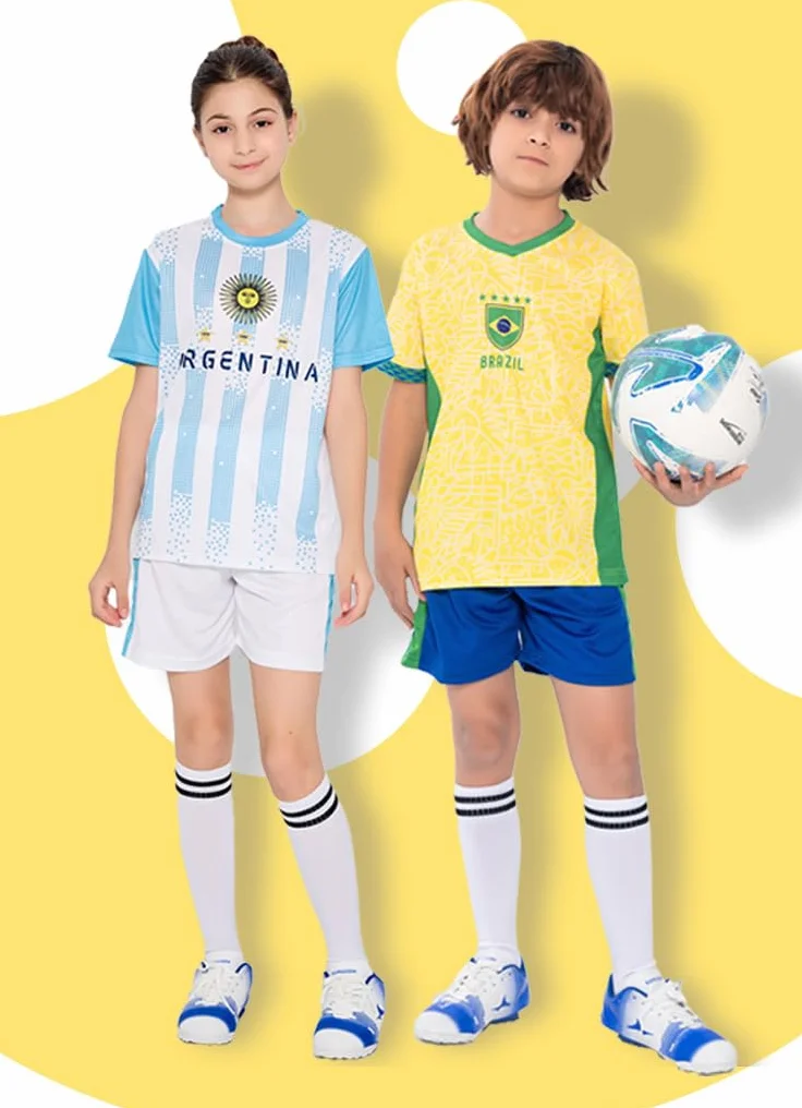 2026 Fútbol Copa Niño Camiseta + Pantalones Cortos Set Aficionados Fútbol Deporte Informal Bandera Nacional Niñas Niños Adolescente Secado Rápido 100-170cm