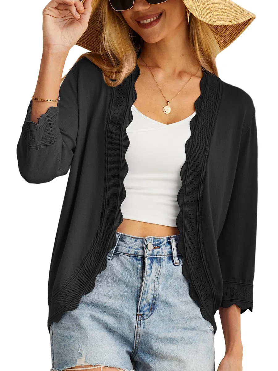 Mujeres Casual De Punto Cárdigan Elegante Parte Delantera Abierta Cárdigan Clásico 3/4 Manga Abrigo Elegante Mujer