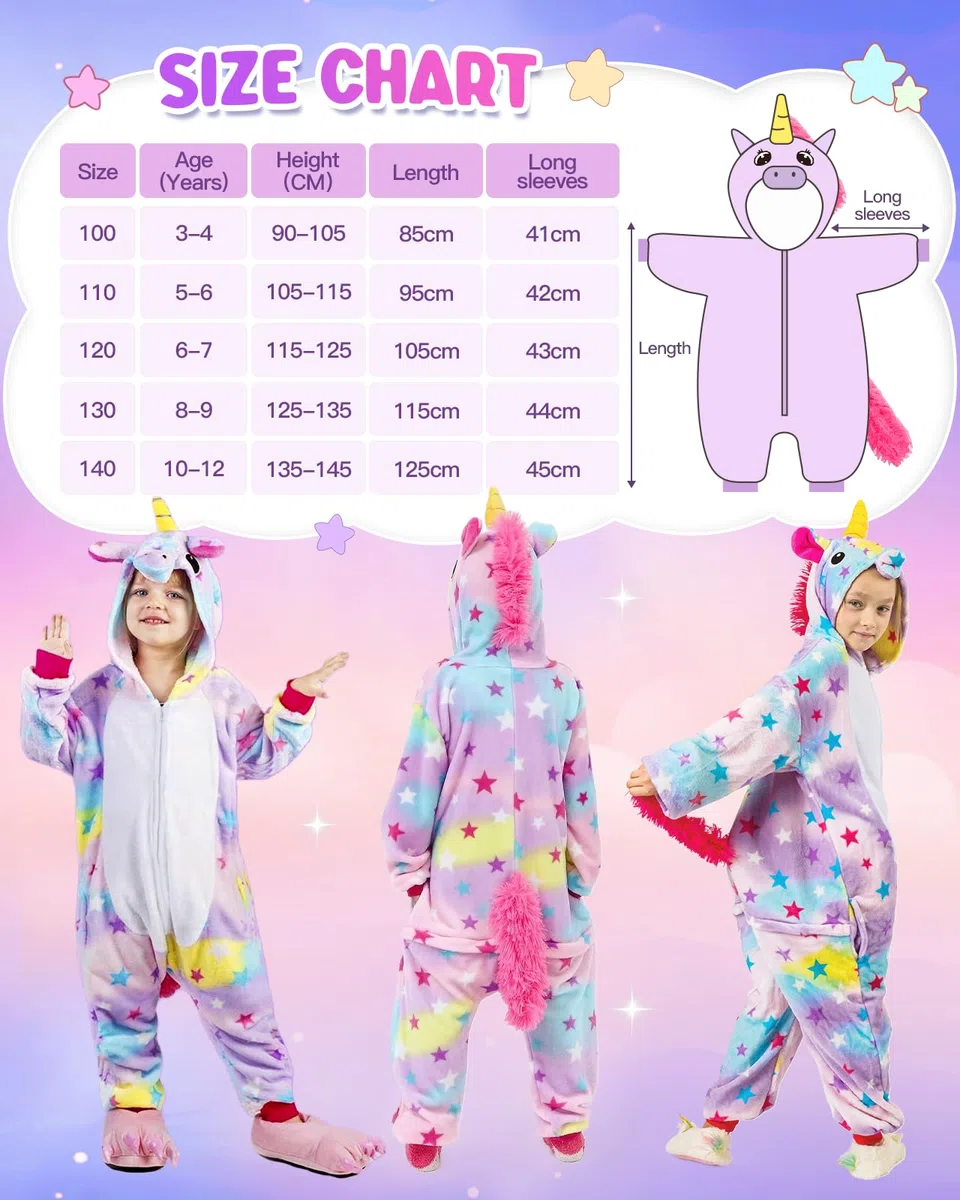 GEEKEO Pijama para Niños Onesies Unicornio Cosplay Costume con Capucha, Ropa de Dormir Unicornio Ropa de Noche Fancy Dress Up Dibujos Animados para niños Halloween Navidad