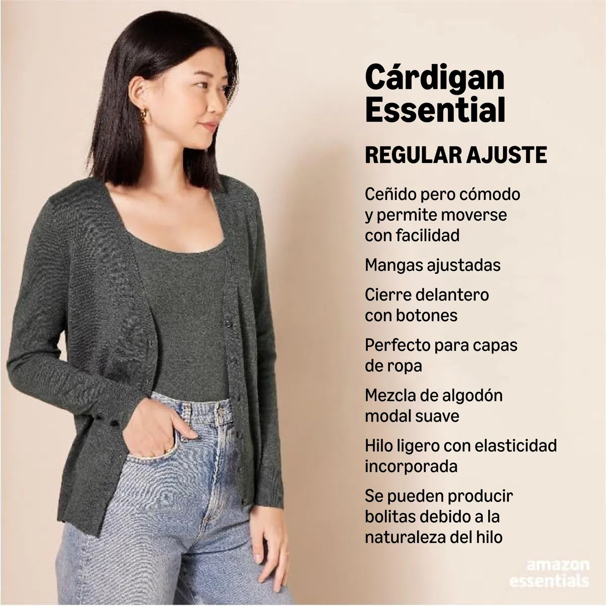 Amazon Essentials Jersey Ligero Tipo Cárdigan Mujer