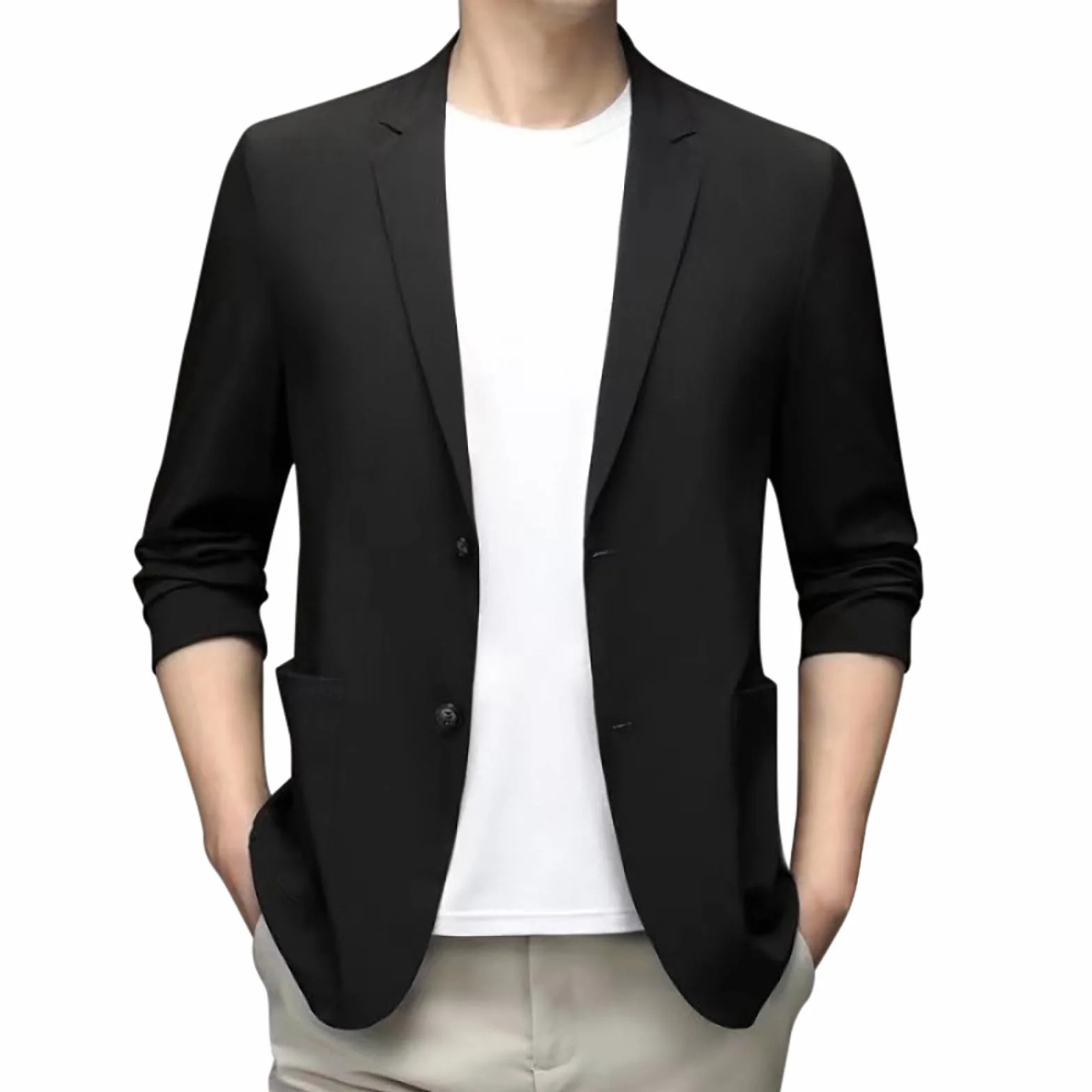 Generisch 2025 - Primavera Verano Chaqueta de Traje de Verano Ligero para Hombre Casual Elástico Corte Slim Fit Button Abrigos Deportivos Traje de Hombre a Cuadros