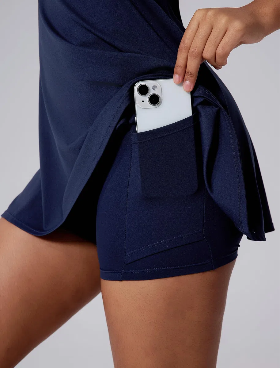 Vestido de tenis para mujer con pantalones cortos integrados y brasier sin mangas, vestidos deportivos acampanados y pantalones cortos separados, 2 piezas, pickleball, golf, atletismo