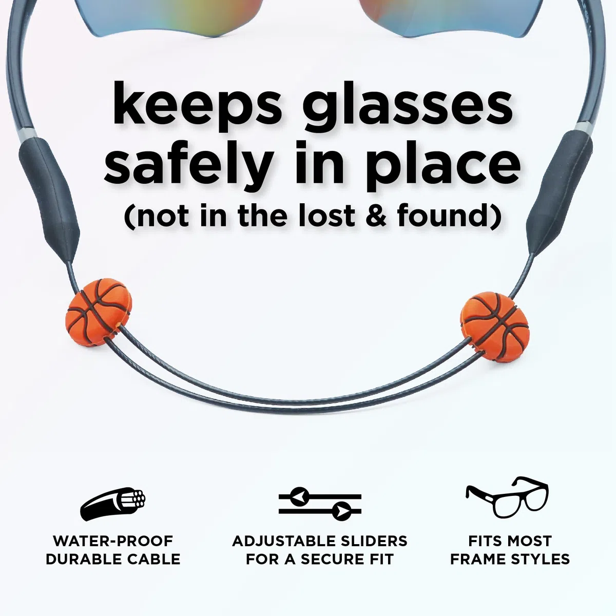 Pilotfish Basics Correa para gafas, soporte para gafas sin cola, correa ajustable para gafas para niños, soporte antideslizante para gafas deportivas, baloncesto, baloncesto de 12 pulgadas