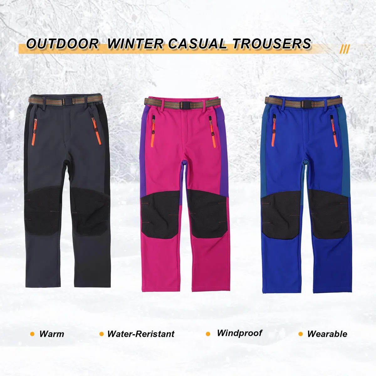 LHHMZ Pantalones de Invierno para Exteriores de Invierno con Forro Polar cómodo para niños, Pantalones de Senderismo para niños y niñas con Nieve cálida