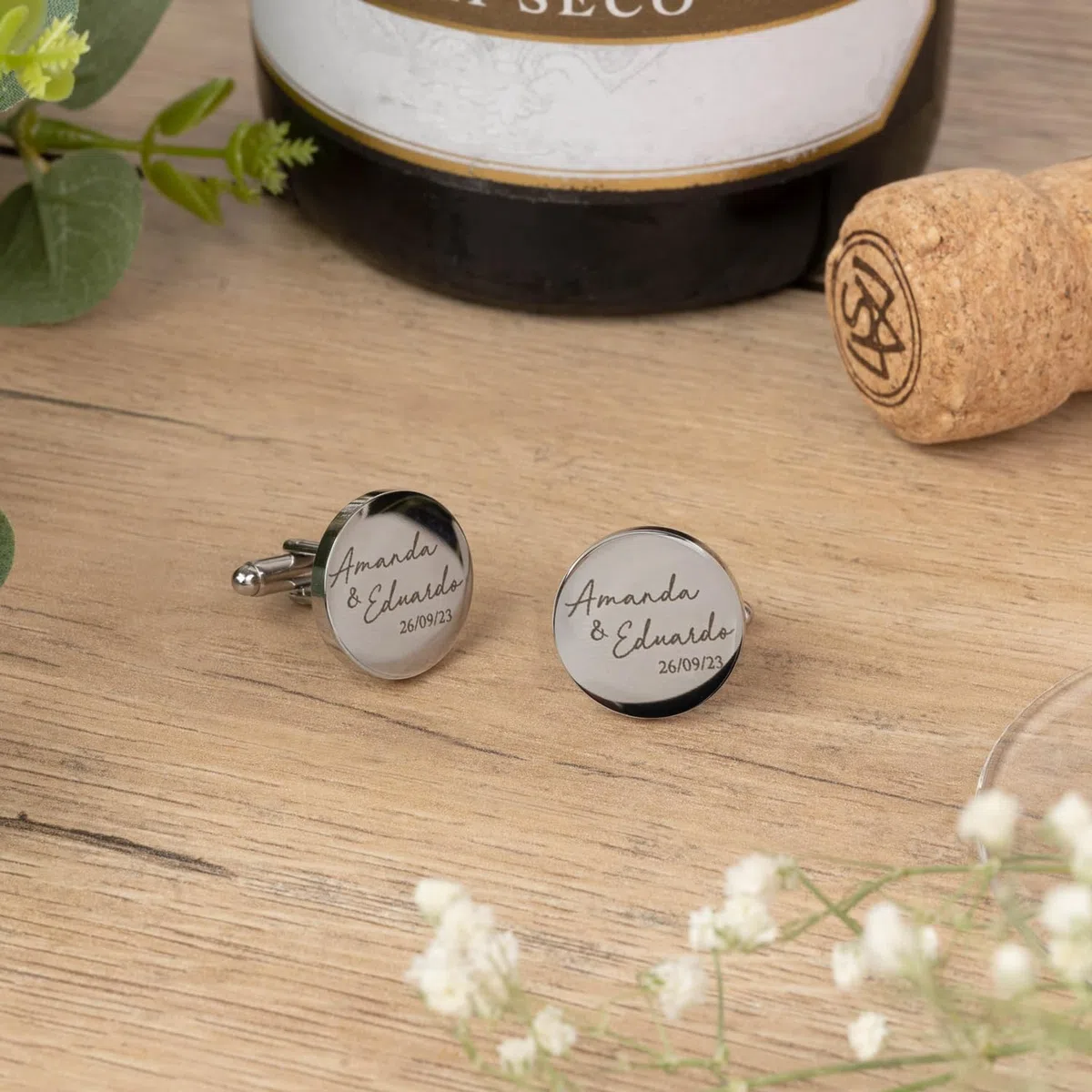 Wanapix | Gemelos Personalizados Grabados con Texto | Gemelos Camisa Hombre | Acero Inoxidable | Gemelo Personalizado Boda | 100% personalizable