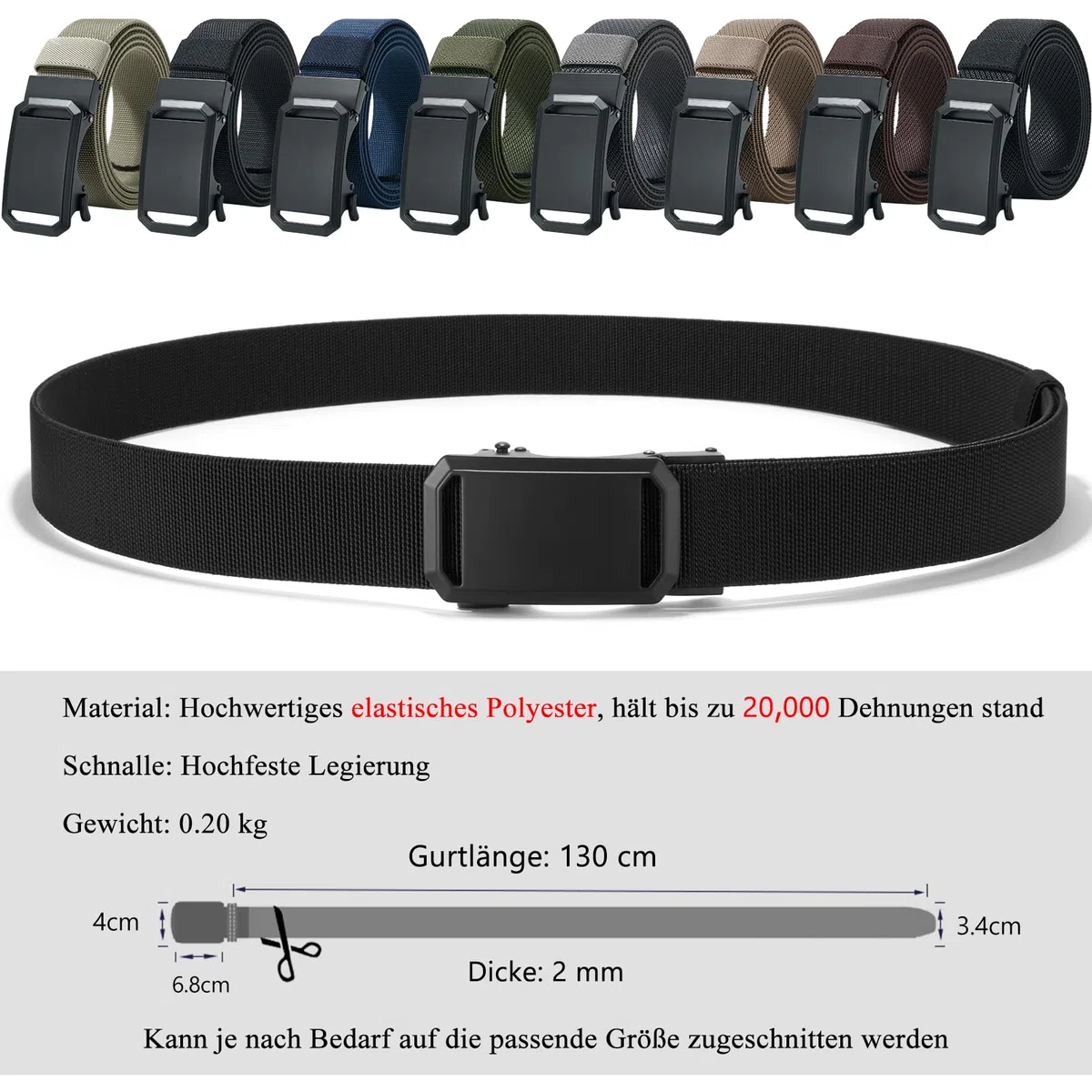 LionVII Cinturón de trinquete elástico con hebilla automática, ajustable y elástico, cinturón de trabajo para hombre, 130 cm