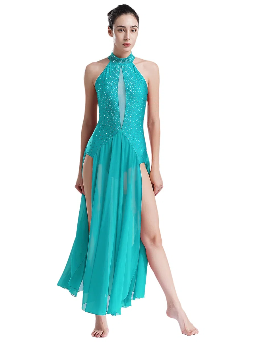 Freebily Vestido De Danza Lírica para Mujer Maillot Sin Manga Maillot con Falda Tul Vestido Lentejuelas Mailllot De Ballet Ropa De Baile Contemporánea