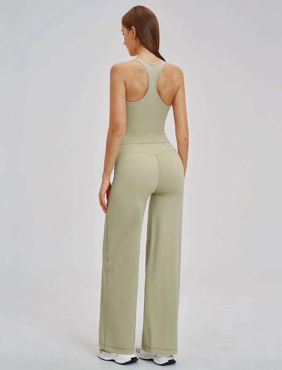 Conjunto deportivo para mujer de 2 piezas con pierna ancha para yoga y fitness | Cintura alta, pierna ancha, elástico en 4 direcciones, para yoga, fitness, pilates y tiempo libre