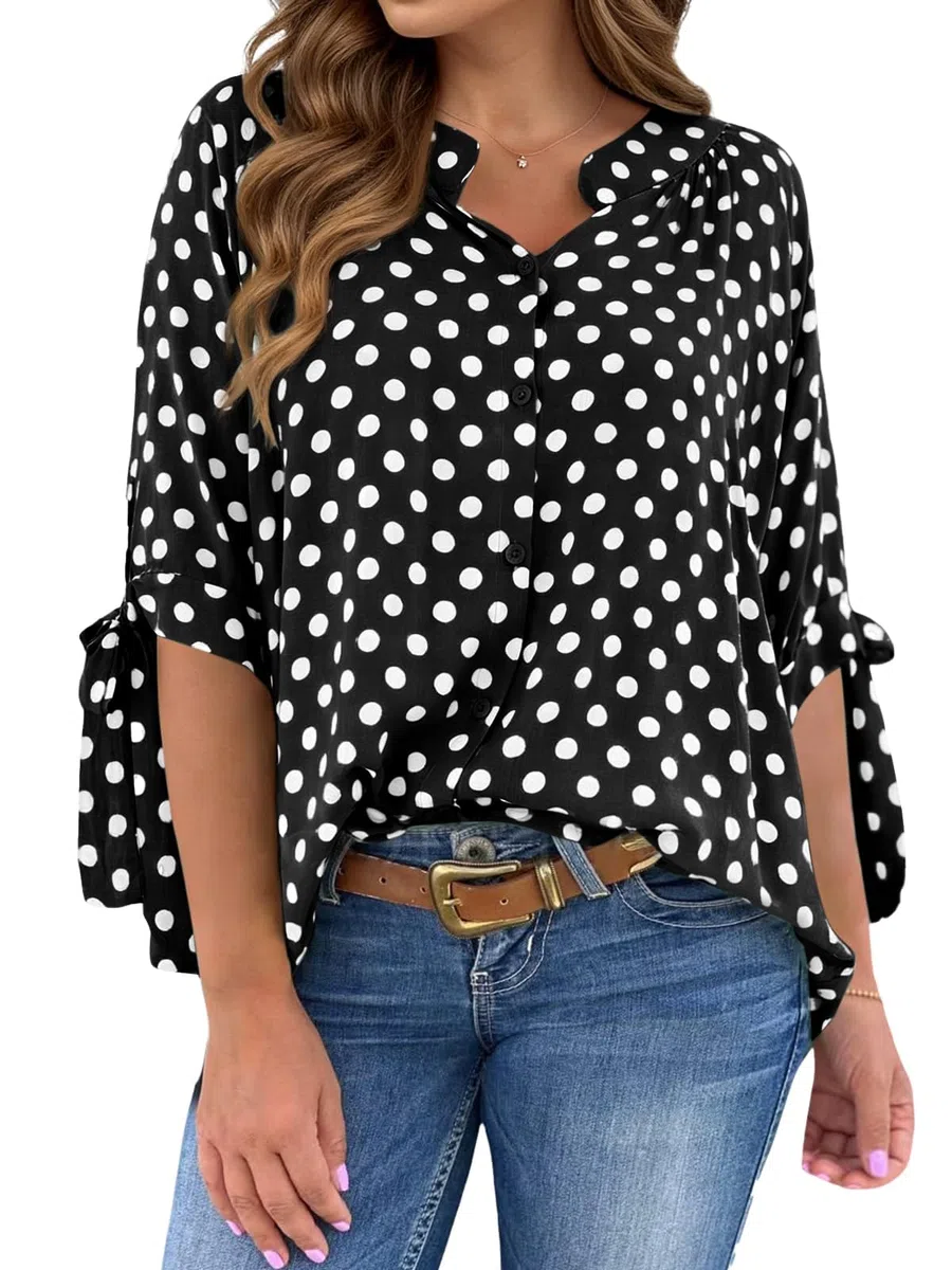 Cicy Bell Blusa con cuello en V para mujer, diseño de lunares