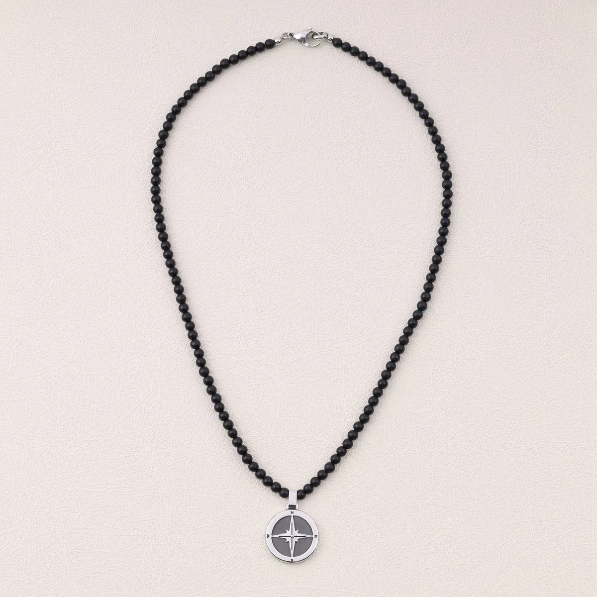 GAVU Collar de Hombres de Cristal Natural y Acero Inoxidable con Colgante Brújula
