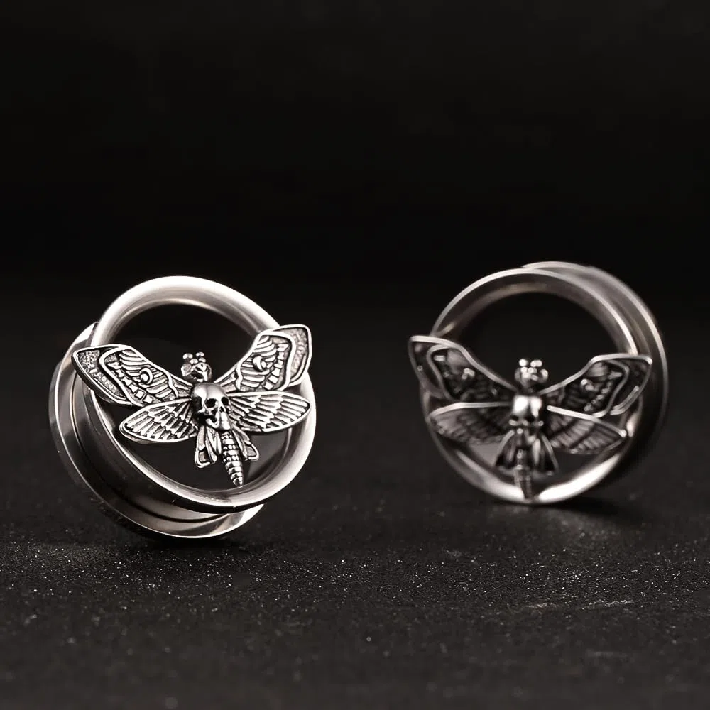 Vankula Dilataciones Orejas Tunel Doble Acampanados tapones Expansaor Polilla acero inoxidable Oreja piercing de joyería para Mujer Hombre 8mm a 22mm