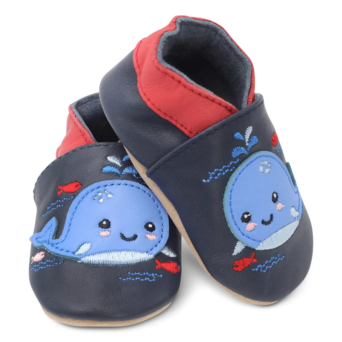 Dotty Fish Calzado Minimalista para bebés y niños. Zapatos Unisex de Piel Suave con Suela Antideslizante. Ligeros, Flexibles, Respirable y aprobados por podólogos - Ballena 2-3 años | Ligero, transpirable, flexible, tobillos elásticos, antideslizante