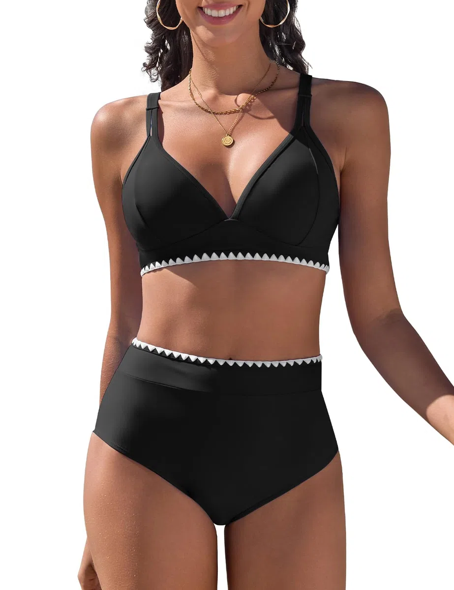 Bikinis Mujer Braga Alta Traje de Baño Cuello en V Push Up Bañador Vientre Plano Sexy Swimwear Vikini