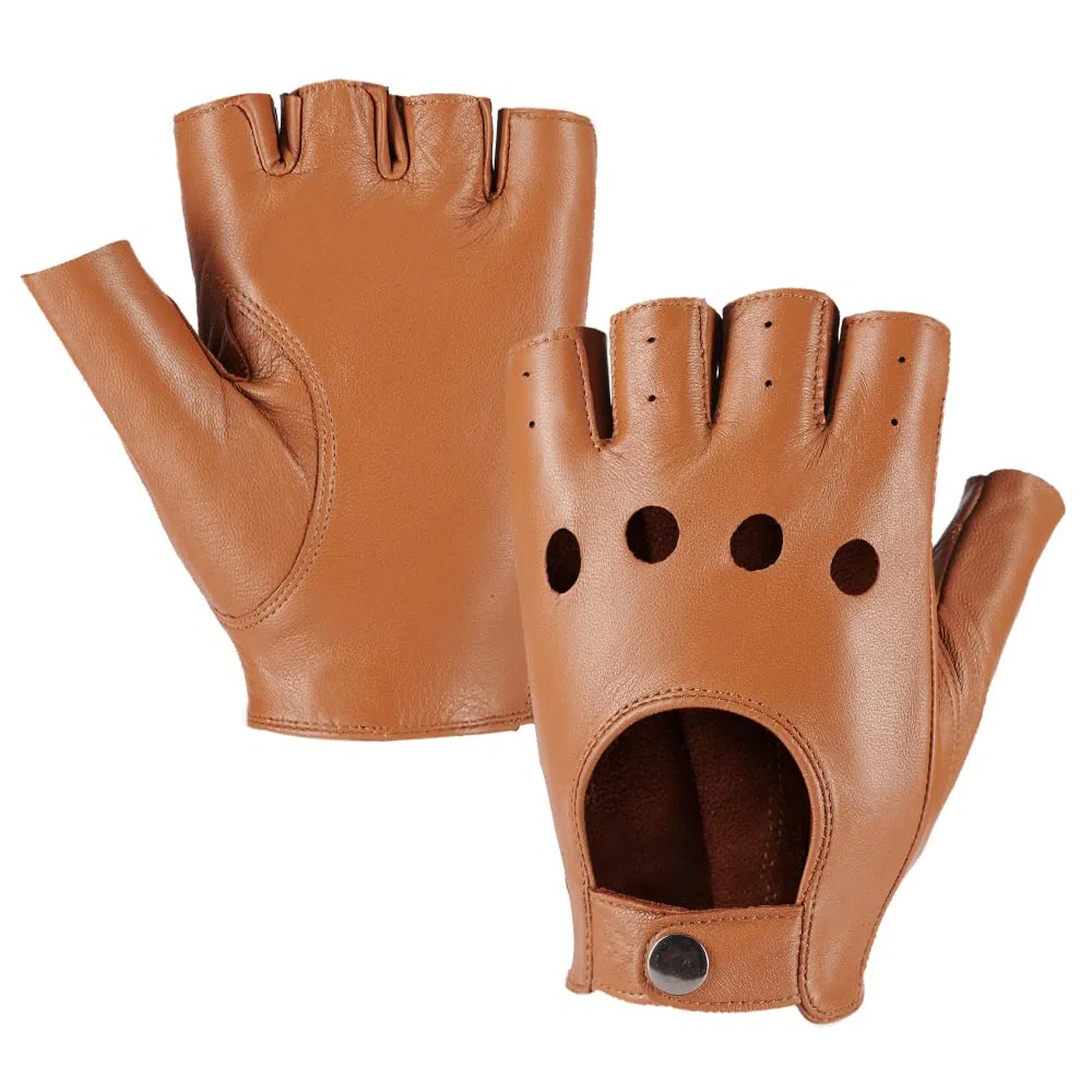 MGGMOKAY Hombre piel de oveja guantes de conducción de sin dedos