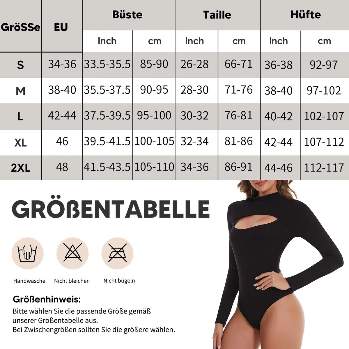 SHAPERIN Body Mujer Manga Larga Bodysuit de Cuello Alto Leotardo Elástico Jumpsuit Top Long Sleeve Cutout Front