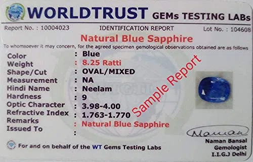 9.25 Ratti zafiro azul (NEELAM/NILAM) piedra natural certificada calidad AAA, AMZ13030, S, Gema
