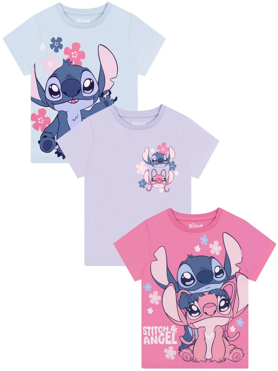Disney Lilo Y Stitch Pack De 3 Camisetas Niña, Camiseta Stitch Y Angel, Top Niñas Multipack, Ropa Niña