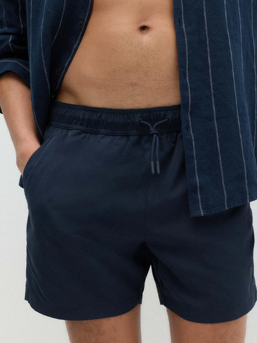 Marks & Spencer Bañador Liso de Secado Rápido para Hombre, Ajuste Normal, Cintura con Cordón, con Bolsillos