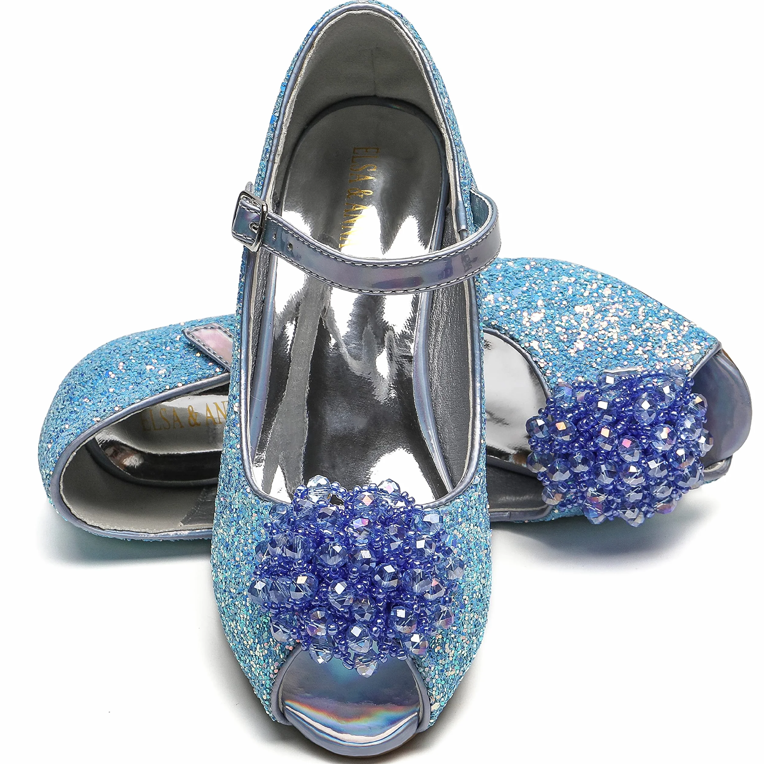 ELSA & ANNA Zapatos de princesa niña - Zapatos de fantasía con brillos y cristales - 3 cm tacón - Para fiestas, cumpleaños y cosplay - Tacones niña princesa (BLU23) (30)