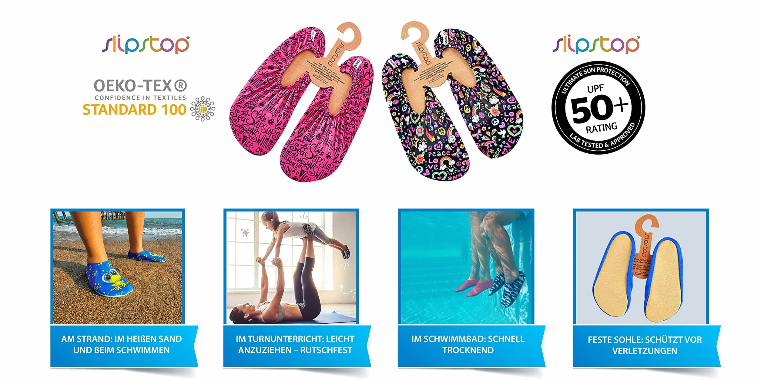 Slipstop Zapatos de playa para niños, antideslizantes, protección solar UPF 50+, Gatos coloridos gatitos, 27/29 EU