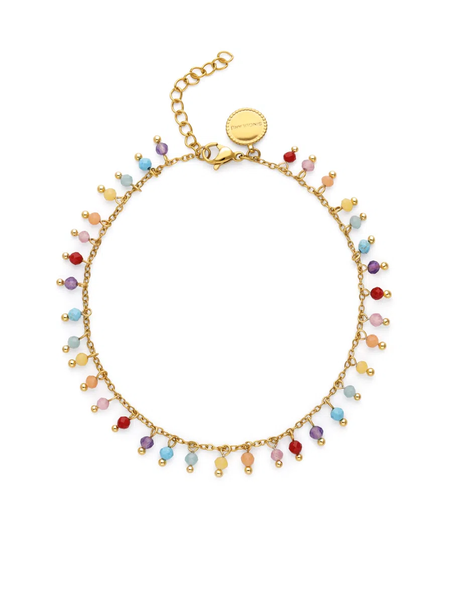 SINGULARU - Tobillera Shamira Stones. Acero con Baño en Oro de 18 Kt y Piedra Natural. Joyas Para Mujer.