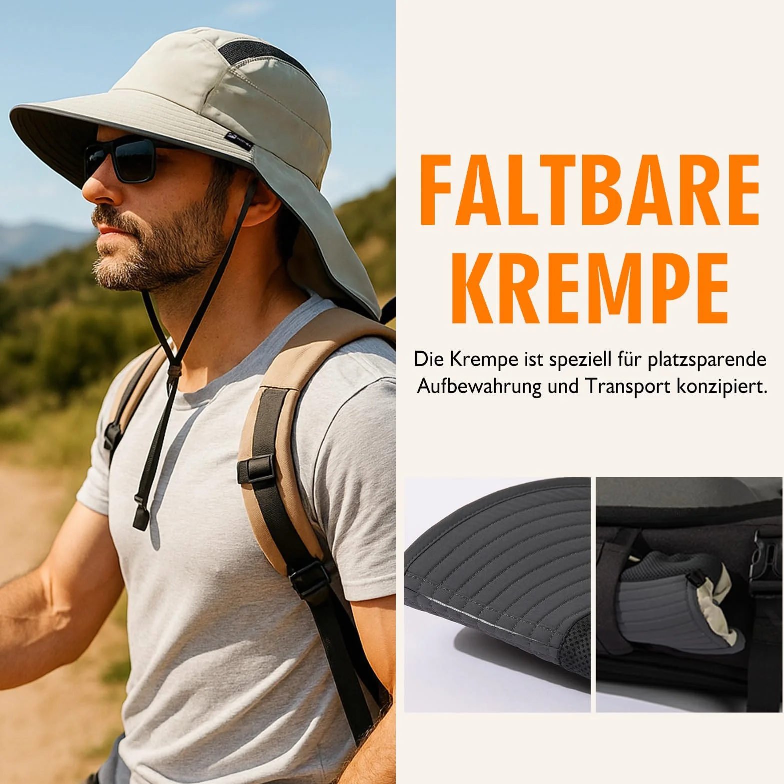 TOP-EX XL/XXL Unisex Sombrero de sol para hombre de ala ancha Sombrero de protección solar con protección para el cuello Soporte para gafas de sol al aire libre Safari Sombrero de verano impermeable y
