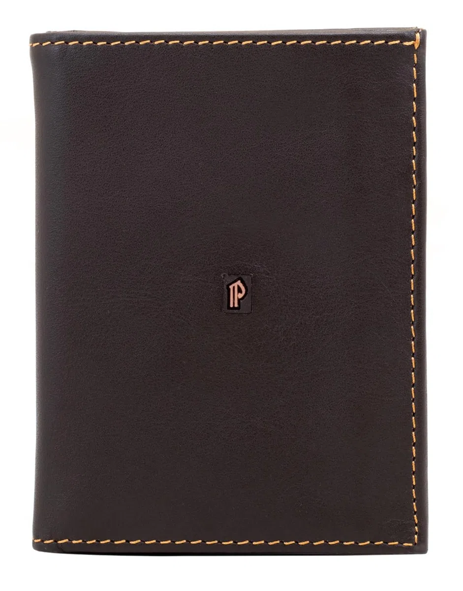 PE232 Cartera Marron de Piel Legitima Tarjetero para Hombre | Billetera con Protección RFID, Doble Billetero.