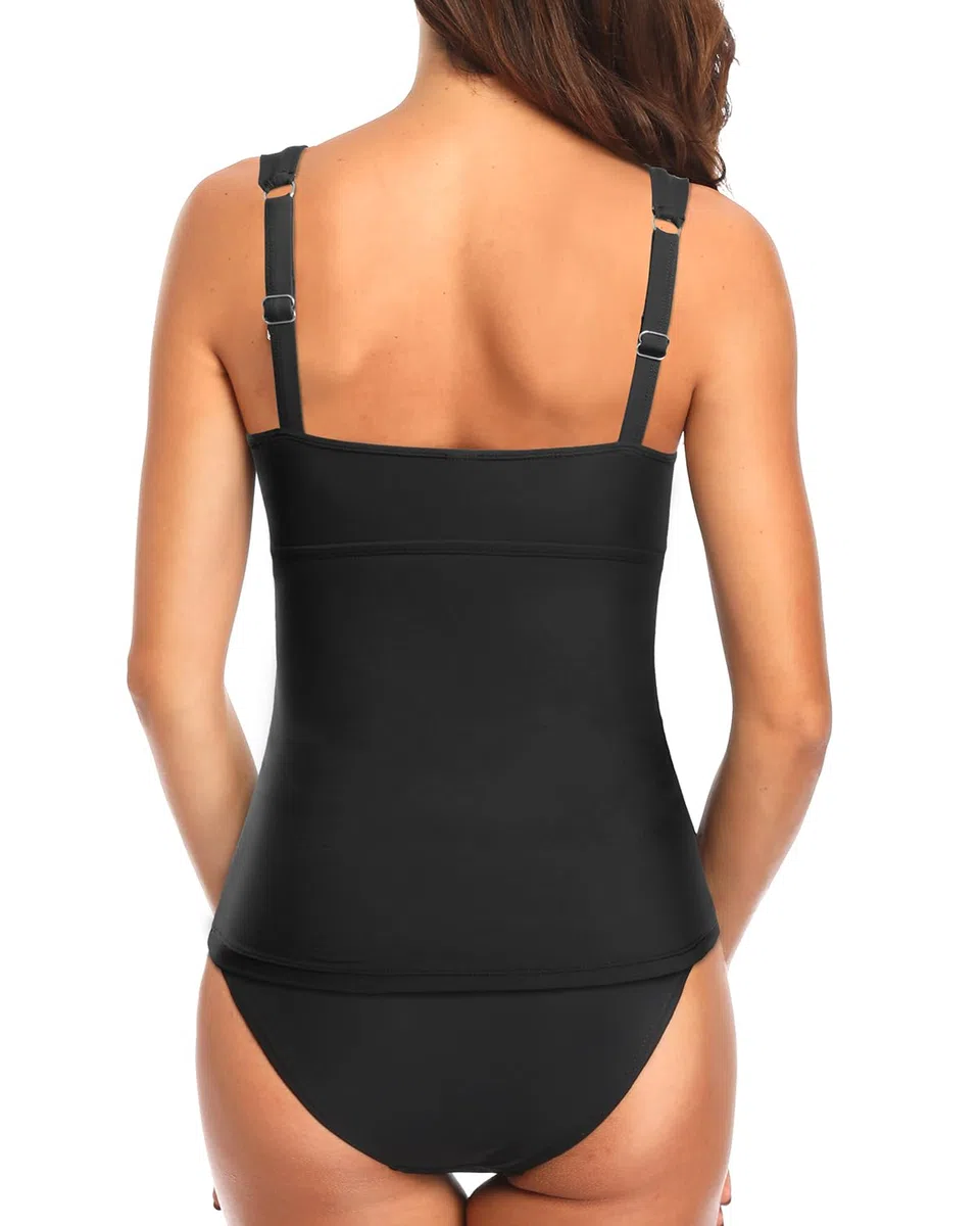 Holipick Traje de baño tankini de dos piezas con aros para mujer, con control de abdomen, parte superior tankini bandeau con parte inferior