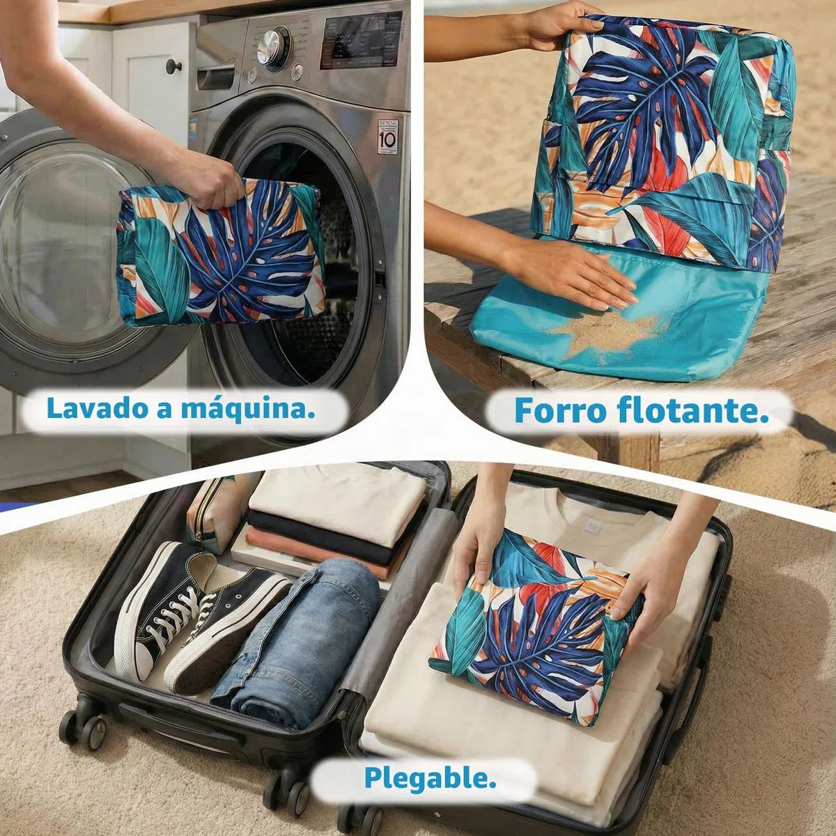 Bolso Playa Mujer, Bolsa Playa Grande XXL Familiar Bolsa de Viaje Impermeable Bolso de Mano Verano Plegable Bolso Shopper Beach Tote Bag para Playa/Viajes/Diario, Hoja Palma