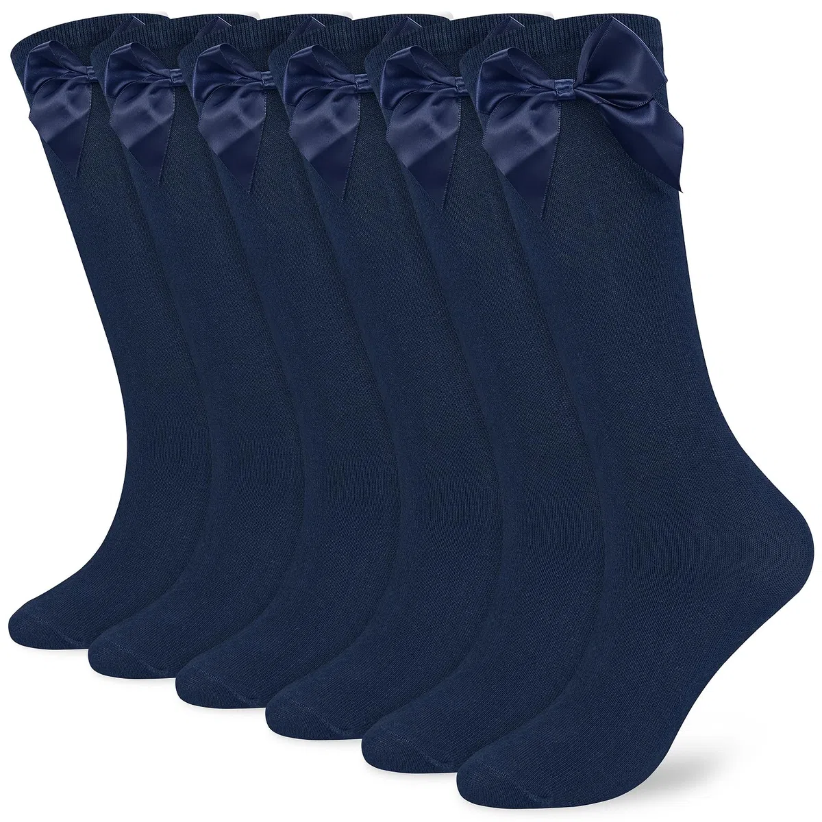 3 pares de calcetines hasta la rodilla para niñas con lazo de cintas esponjosas, calcetines largos de rodilla para la escuela secundaria