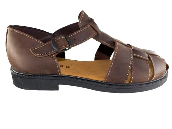 Sandalias de Cuero para Caballero, Estilo con Hebilla Ajustable, Color Marrón y Negro, Suela Antideslizante