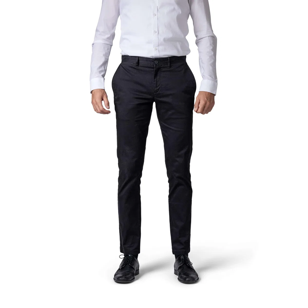 Pantalones chinos para hombre informales con ajuste ajustado elástico, Negro , 30W x 32L
