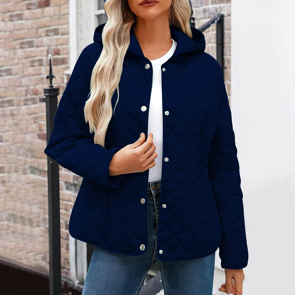 HAOLEI Chaqueta Acolchada Mujer de Invierno Chaquetas Ligera con Capucha Casual Abrigo Acolchado de Manga Larga con Botones Color Sólido Cómoda Cazadora de Algodón Termico Moda Outwear con Bolsillos