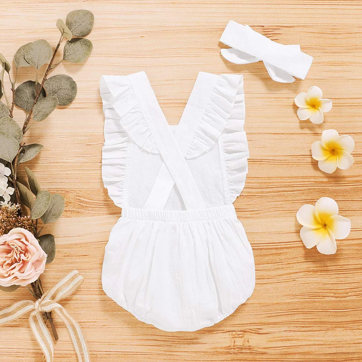 Shalofer Traje de primer cumpleaños para niña con diadema, Blanco, 12-18 Months