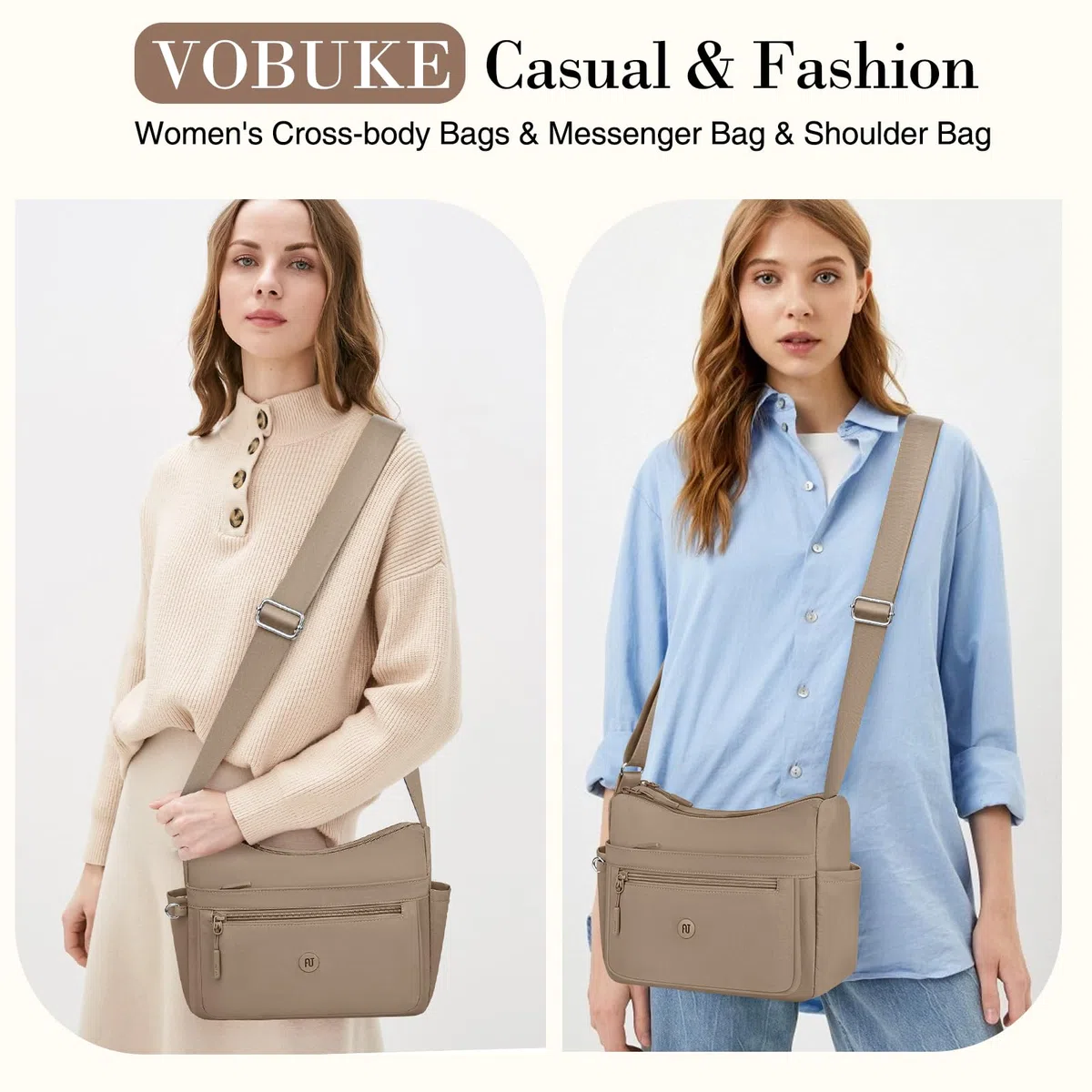 Bolso Bandolera Mujer Impermeable Bolsos de Hombro Casual Mujer de Nailon Moda Crossbody Múltiples Bolsillos Bolsa de Cuerpo Cruzado con Correa Ajustable para Viaje shopper Escuela so Diario