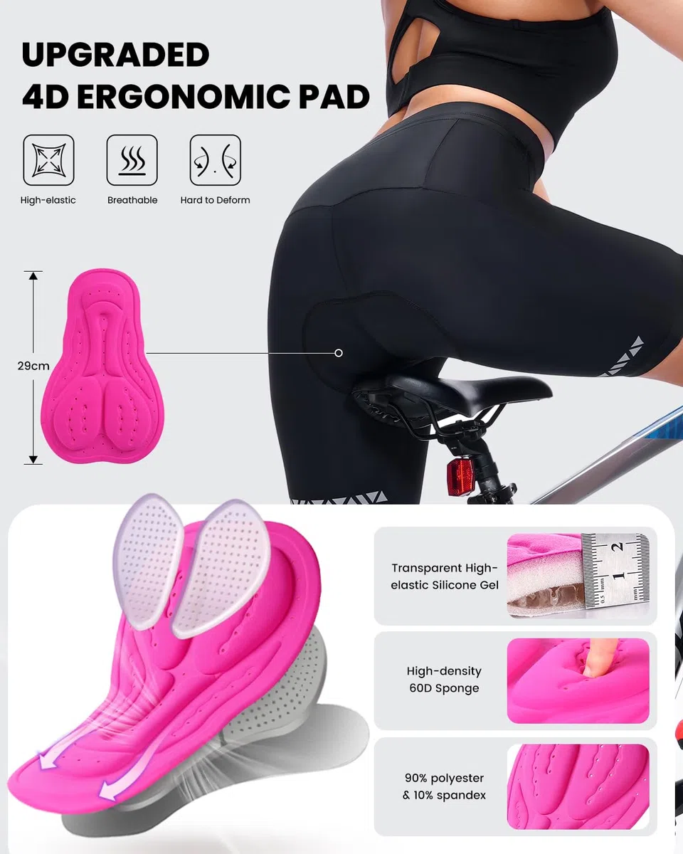 Sportneer - Pantalones Cortos de Ciclismo para Mujer, Acolchados, de Secado rápido, con Acolchado 4D, Pantalones Cortos de Deporte para Mujer, con Acolchado más Ancho y denso