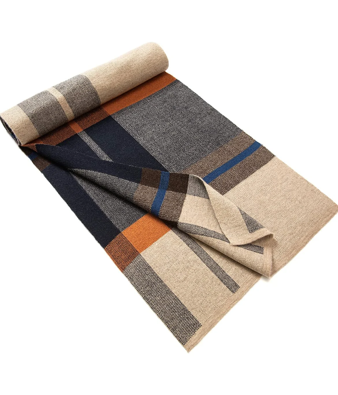 Villand Bufanda de punto de tartán de lana merino australiana para hombres, corbata suave gruesa cálida de invierno a cuadros con caja de regalo
