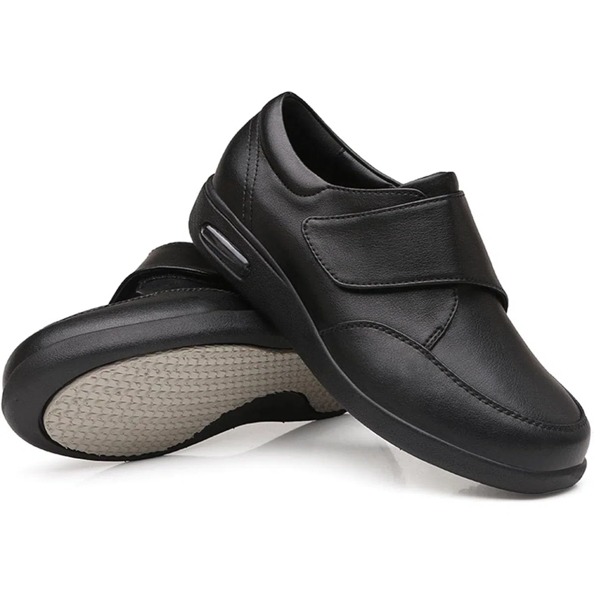 Zapatos para diabéticos, zapatos de cuero extra anchos para caminar, con cierre ajustable, antideslizantes, ligeros, ortopédicos, para ancianos, pies hinchados, pulgar, valgus, negro, 43 EU