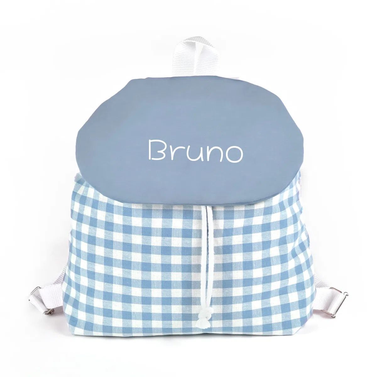 Mochila Infantil Personalizada con Nombre | Mochila Bebé para Guardería y Colegio | Mochila Vichy de Algodón con Solapa y Cordón Ajustable | Hecha en España