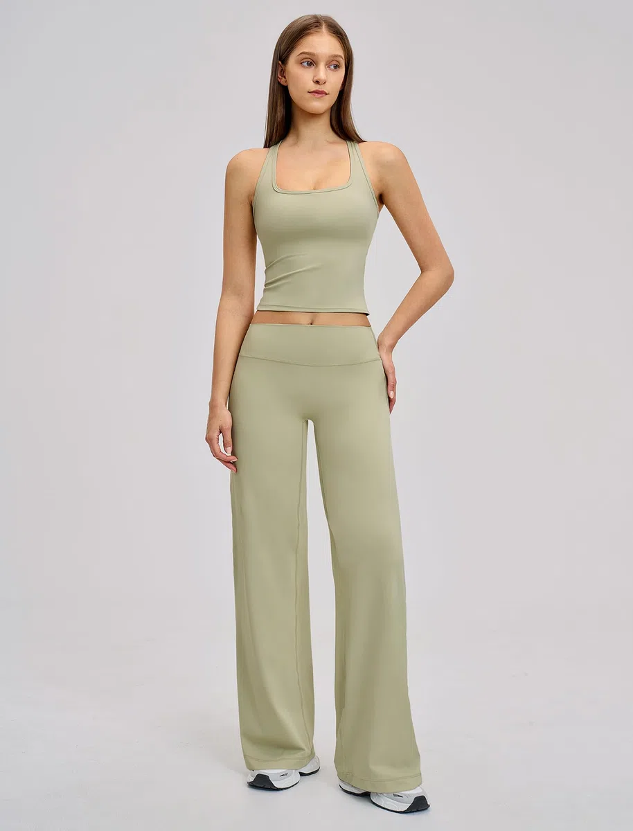 Conjunto deportivo para mujer de 2 piezas con pierna ancha para yoga y fitness | Cintura alta, pierna ancha, elástico en 4 direcciones, para yoga, fitness, pilates y tiempo libre