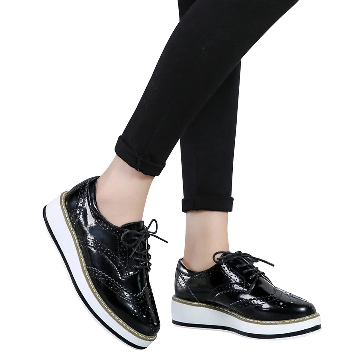 ANUFER Mujer con Cordones Brogues Zapatos Deportivos Casual Plataforma Creepers